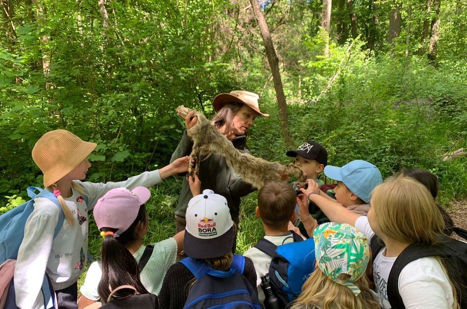 Kinder fassen beim Ferienangebot Wilder Donnerstag ein Katzenfell an